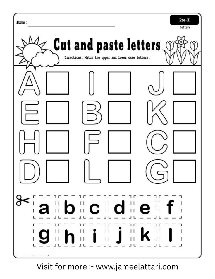 A-L Uppercase and Lowercase Letters Matching Worksheet